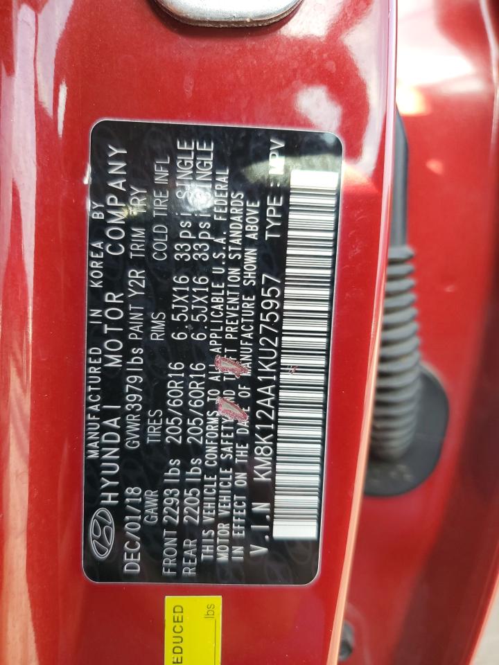 2019 Hyundai Kona Se VIN: KM8K12AA1KU275957 Lot: 81622465