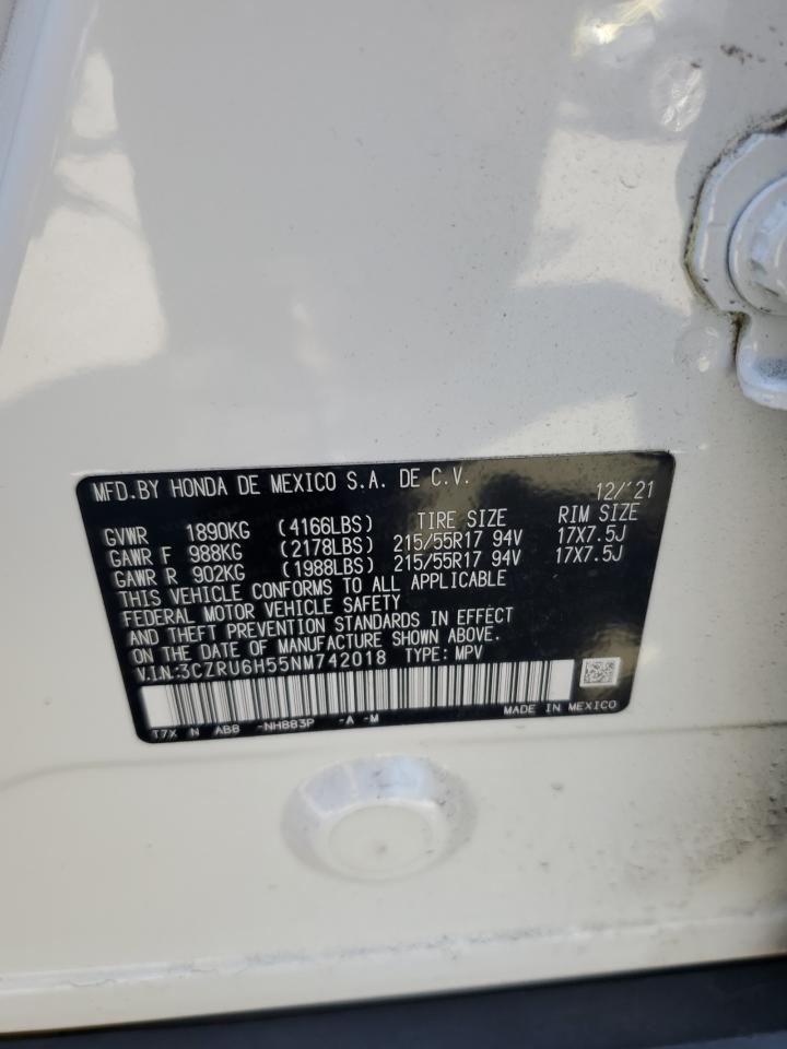 2022 Honda Hr-V Ex VIN: 3CZRU6H55NM742018 Lot: 80451225