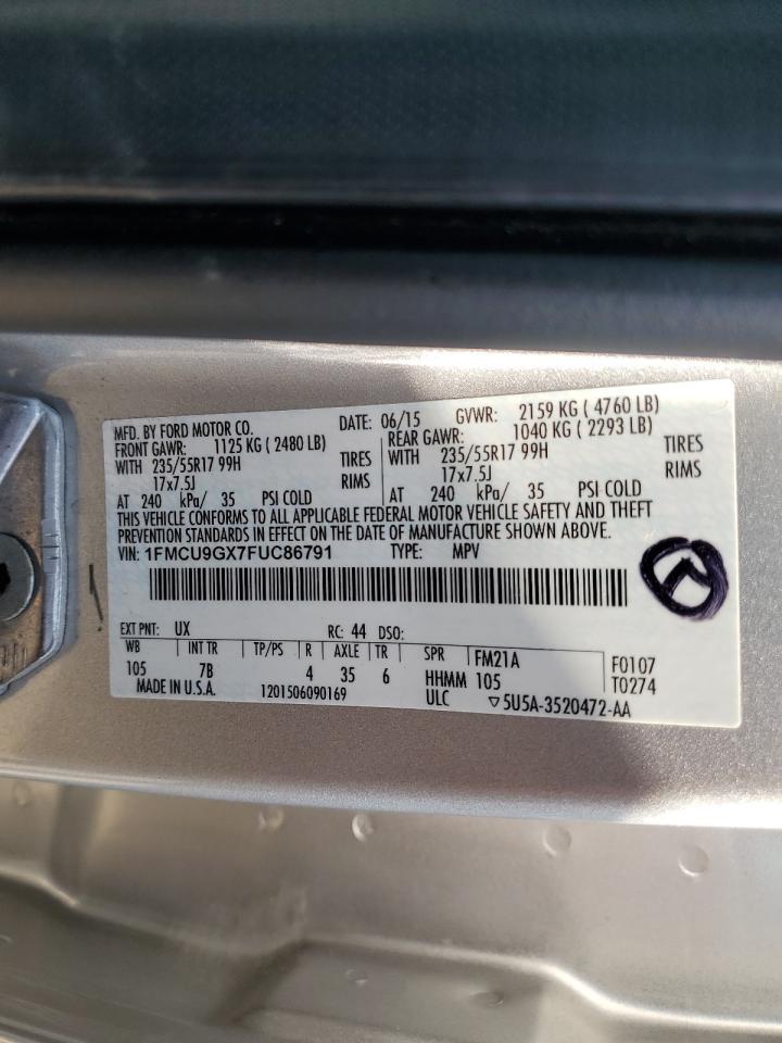 2015 Ford Escape Se VIN: 1FMCU9GX7FUC86791 Lot: 81239235