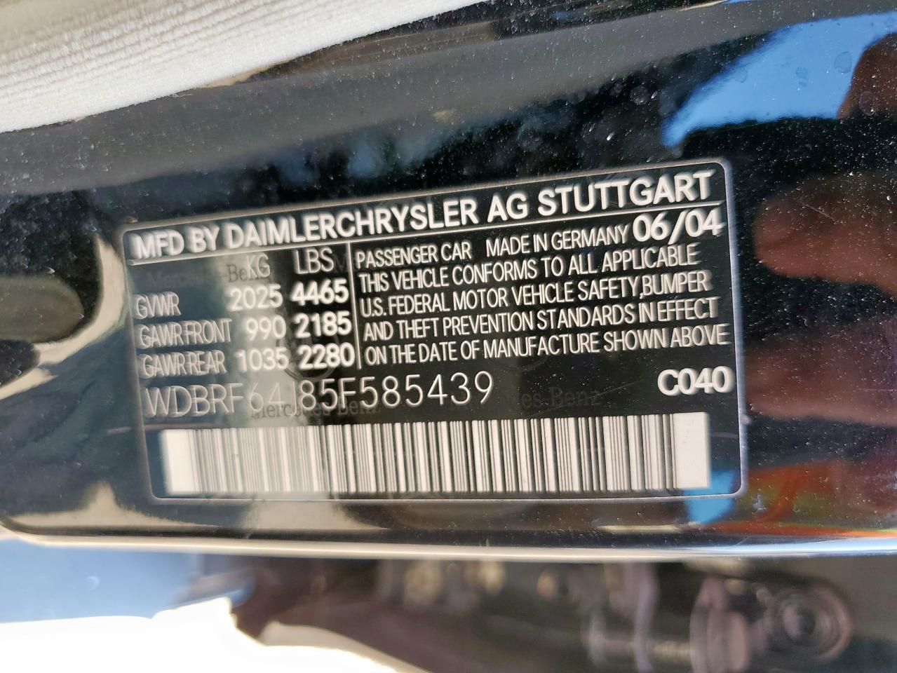 2005 Mercedes-Benz C 320 VIN: WDBRF64J85F585439 Lot: 80820185