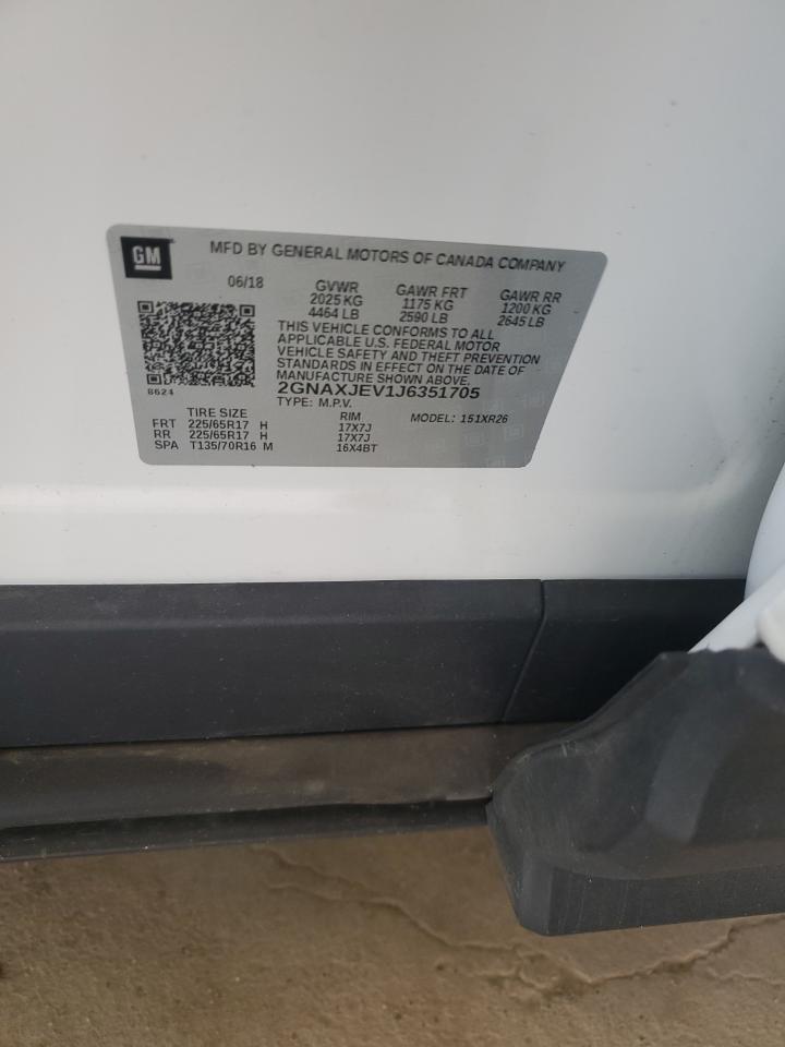 2018 Chevrolet Equinox Lt VIN: 2GNAXJEV1J6351705 Lot: 71810485