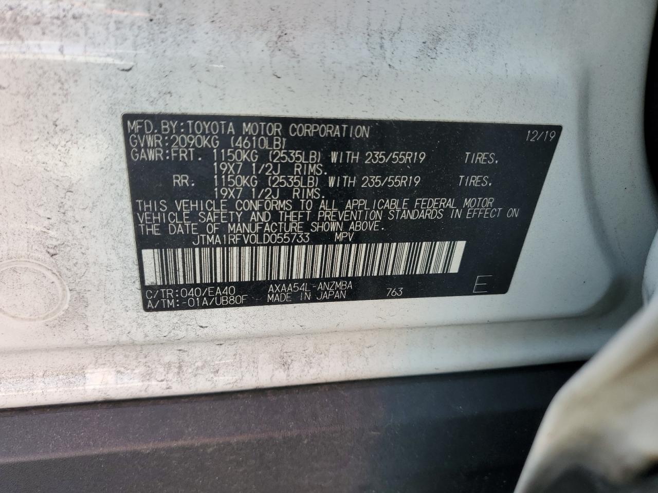 2020 Toyota Rav4 Xle Premium VIN: JTMA1RFV0LD055733 Lot: 84428485