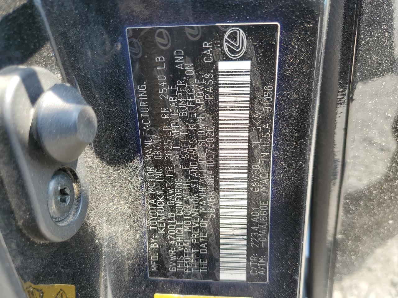 2017 Lexus Es 350 VIN: 58ABK1GG4HU076020 Lot: 80705105