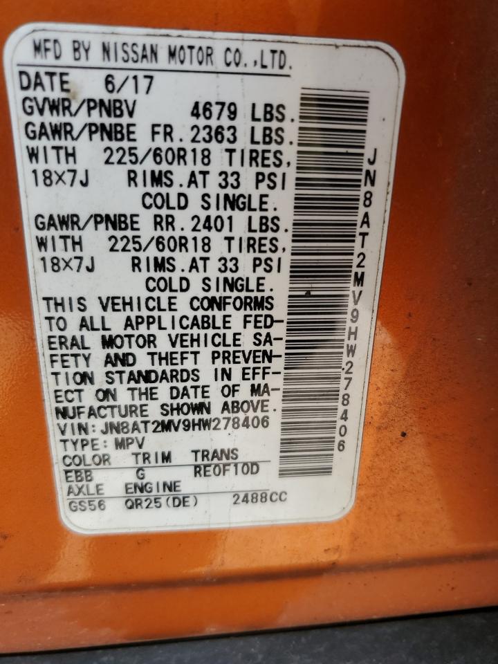 2017 Nissan Rogue S VIN: JN8AT2MV9HW278406 Lot: 80404435