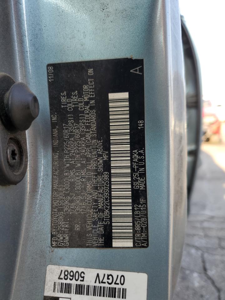 2009 Toyota Sienna Xle VIN: 5TDBK22C39S025989 Lot: 71565055