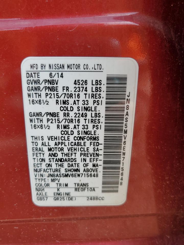 2014 Nissan Rogue Select S VIN: JN8AS5MV6EW715648 Lot: 71431925