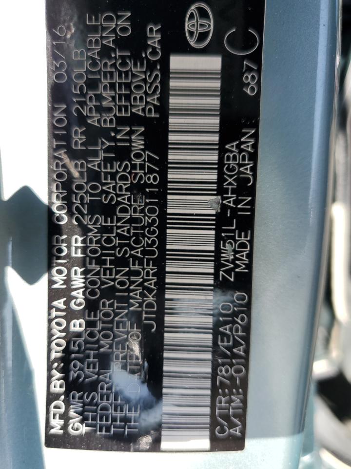 2016 Toyota Prius VIN: JTDKARFU3G3011877 Lot: 81680965