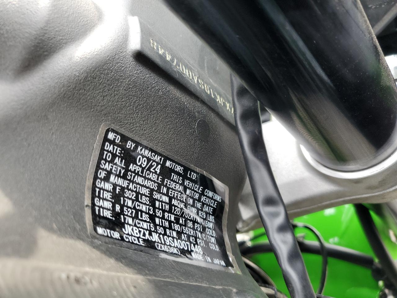 2025 Kawasaki Zx636 K VIN: JKBZXJK19SA007448 Lot: 72003805