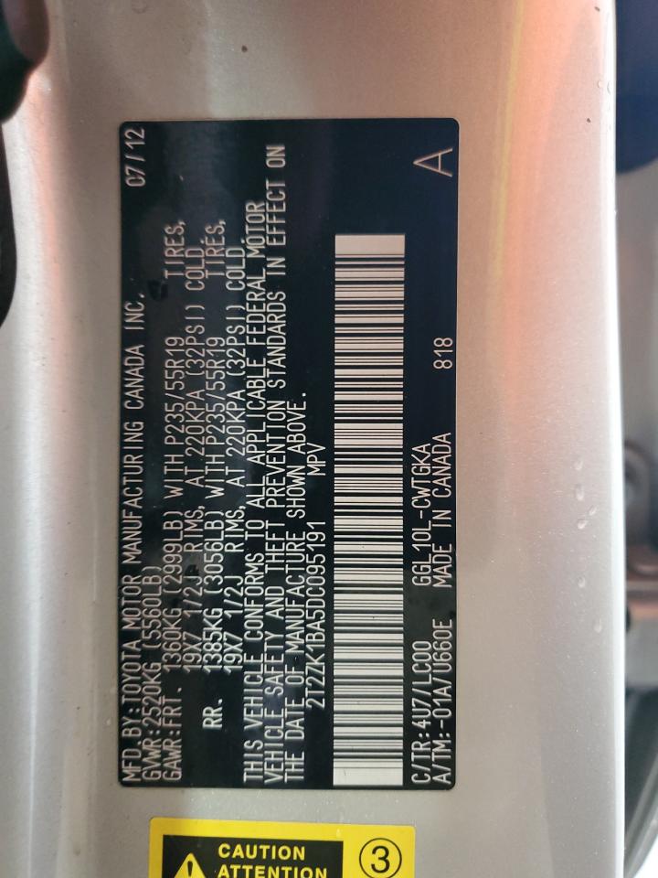 2013 Lexus Rx 350 VIN: 2T2ZK1BA5DC095191 Lot: 81900945