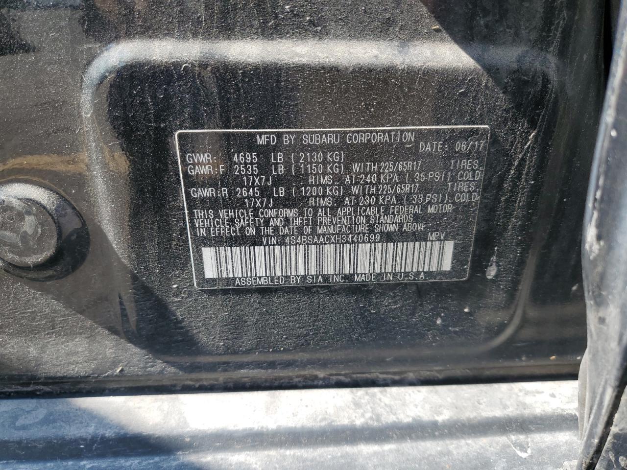 2017 Subaru Outback 2.5I VIN: 4S4BSAACXH3440699 Lot: 80316945