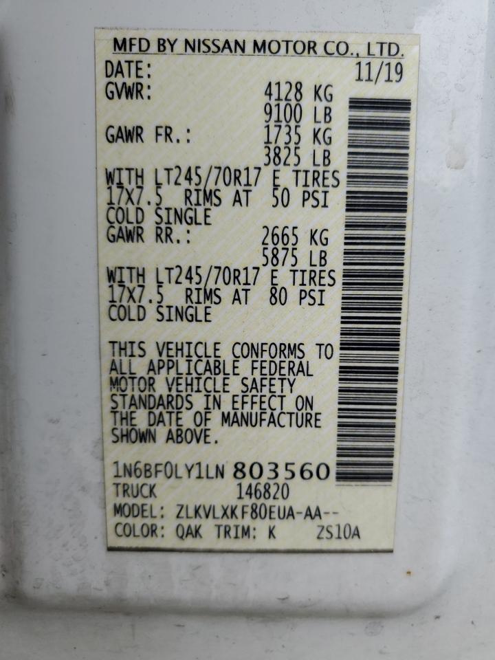 2020 Nissan Nv 2500 S VIN: 1N6BF0LY1LN803560 Lot: 80133905