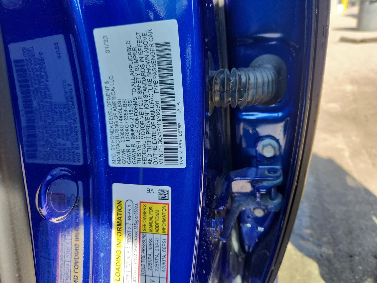 2022 Honda Accord Sport Se VIN: 1HGCV1F41NA022591 Lot: 84441505