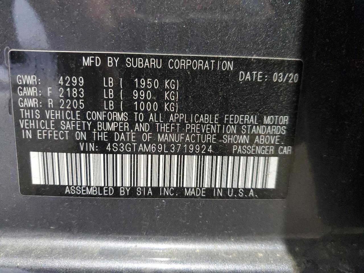 2020 Subaru Impreza Sport VIN: 4S3GTAM69L3719924 Lot: 81634615