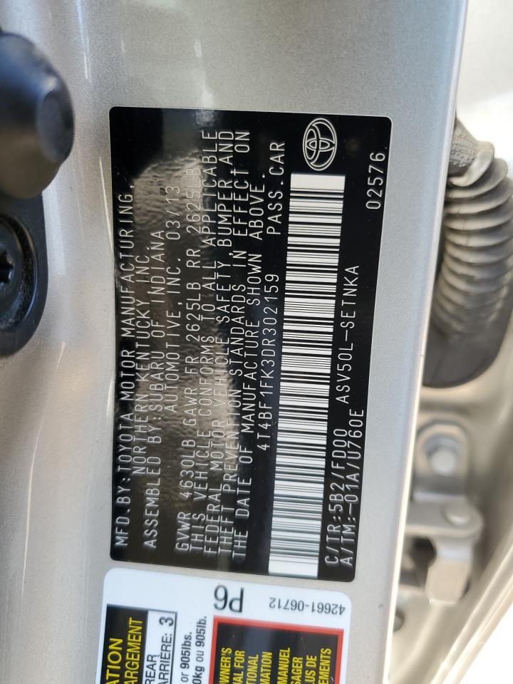 2013 Toyota Camry L VIN: 4T4BF1FK3DR302159 Lot: 84736375