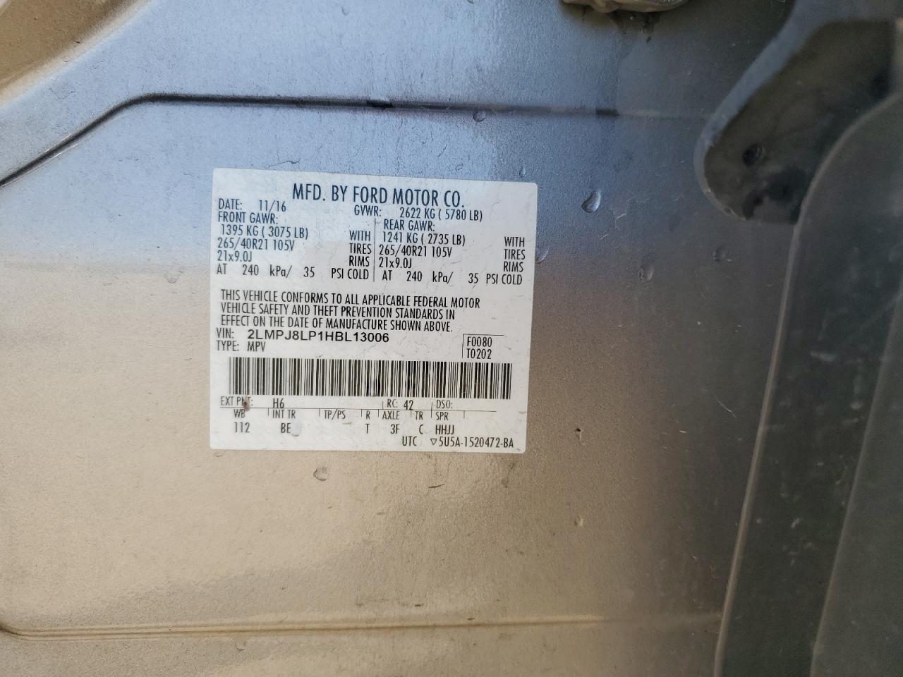 2017 Lincoln Mkx Reserve VIN: 2LMPJ8LP1HBL13006 Lot: 80649995