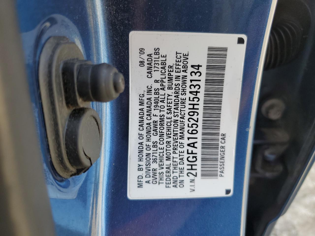 2009 Honda Civic Lx VIN: 2HGFA16529H543134 Lot: 83797585