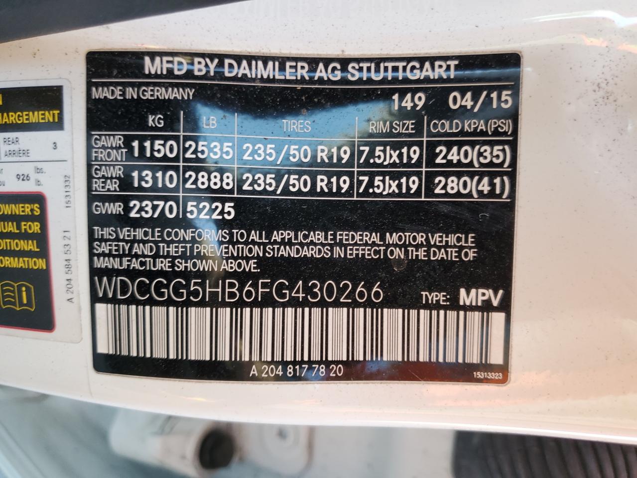 2015 Mercedes-Benz Glk 350 VIN: WDCGG5HB6FG430266 Lot: 70928625