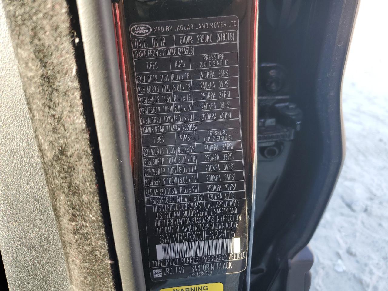 2018 Land Rover Range Rover Evoque Hse VIN: SALVR2RX0JH322415 Lot: 81663585