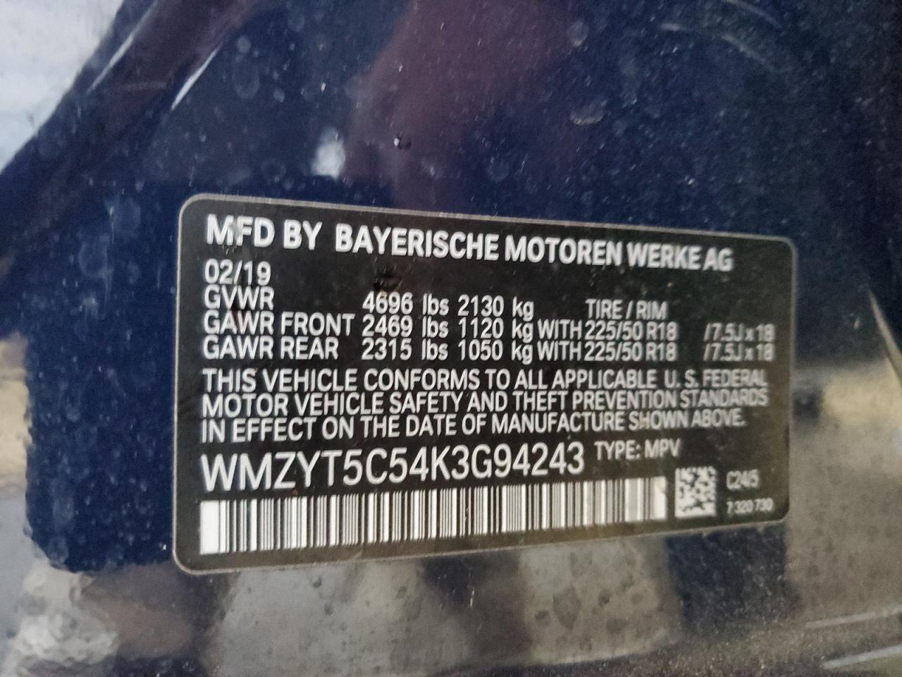 2019 Mini Cooper S Countryman All4 VIN: WMZYT5C54K3G94243 Lot: 80462535