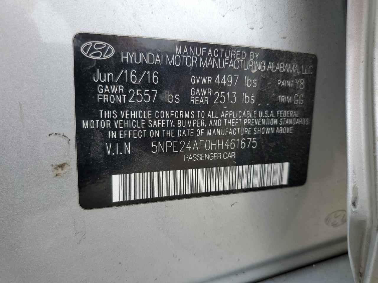 2017 Hyundai Sonata Se VIN: 5NPE24AF0HH461675 Lot: 84020645