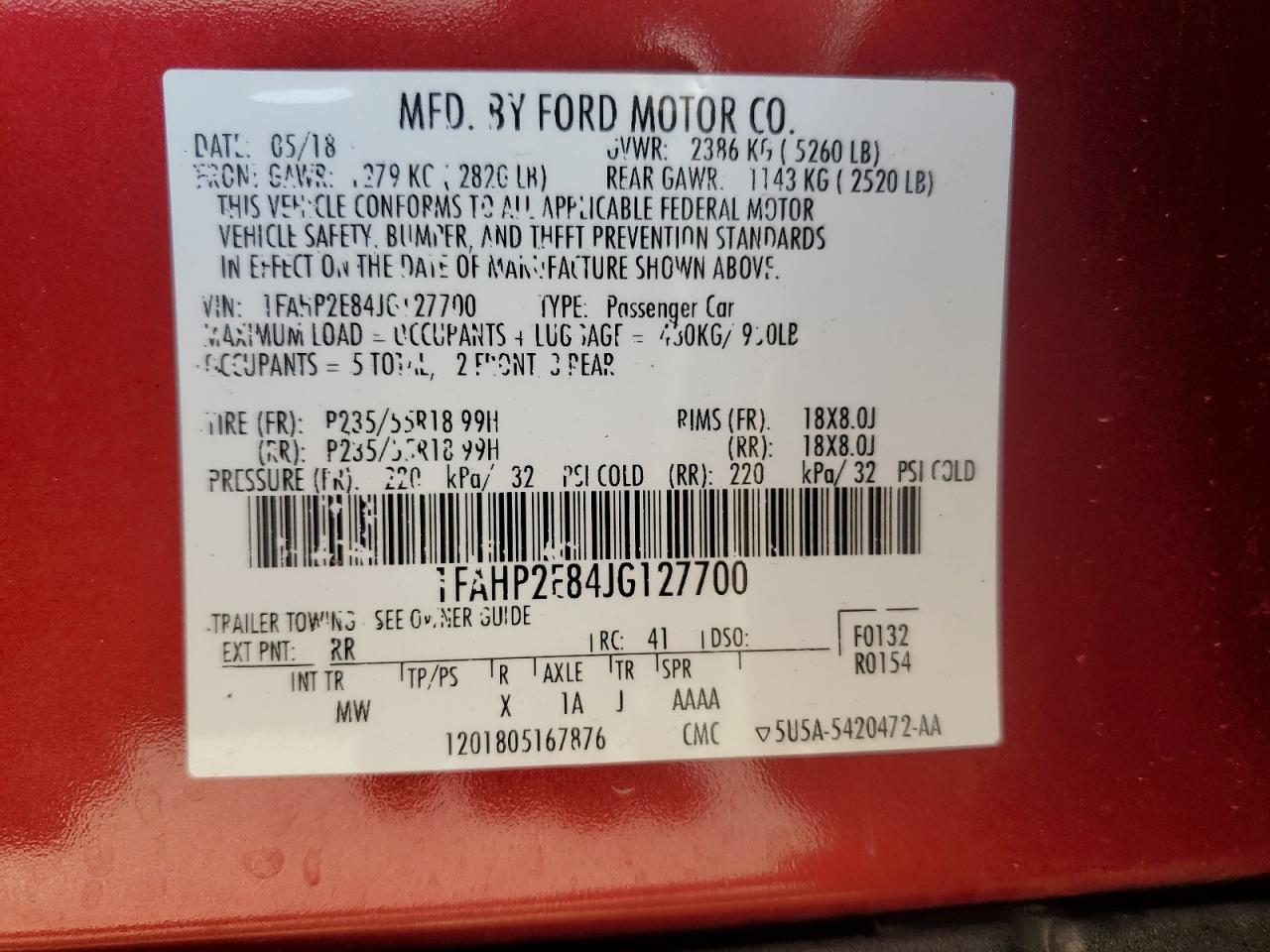 2018 Ford Taurus Sel VIN: 1FAHP2E84JG127700 Lot: 80466535