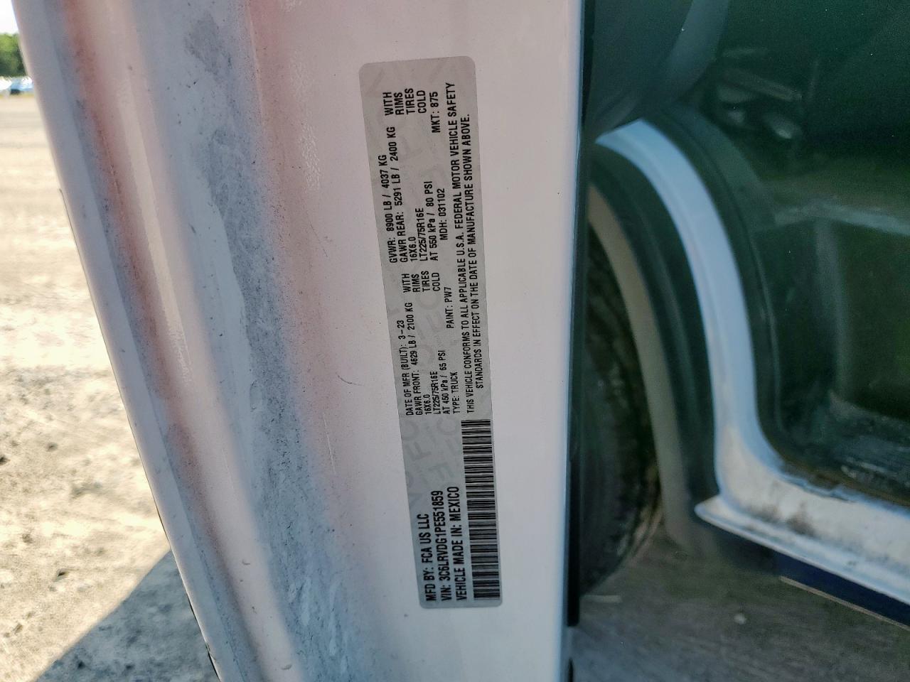 2023 Ram Promaster 2500 2500 High VIN: 3C6LRVDG1PE551859 Lot: 80061495