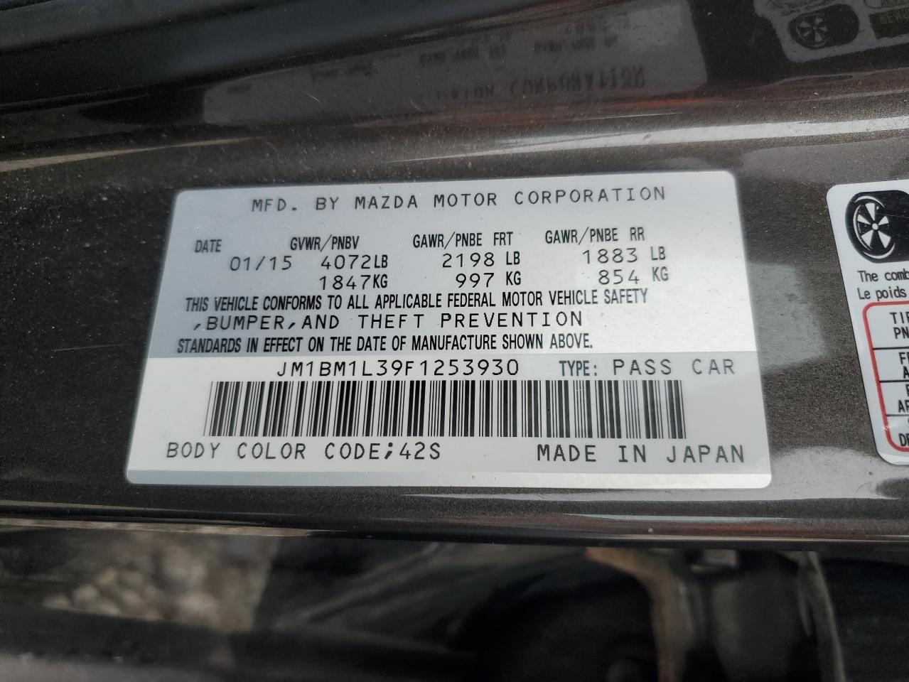 2015 Mazda 3 Touring VIN: JM1BM1L39F1253930 Lot: 81367465