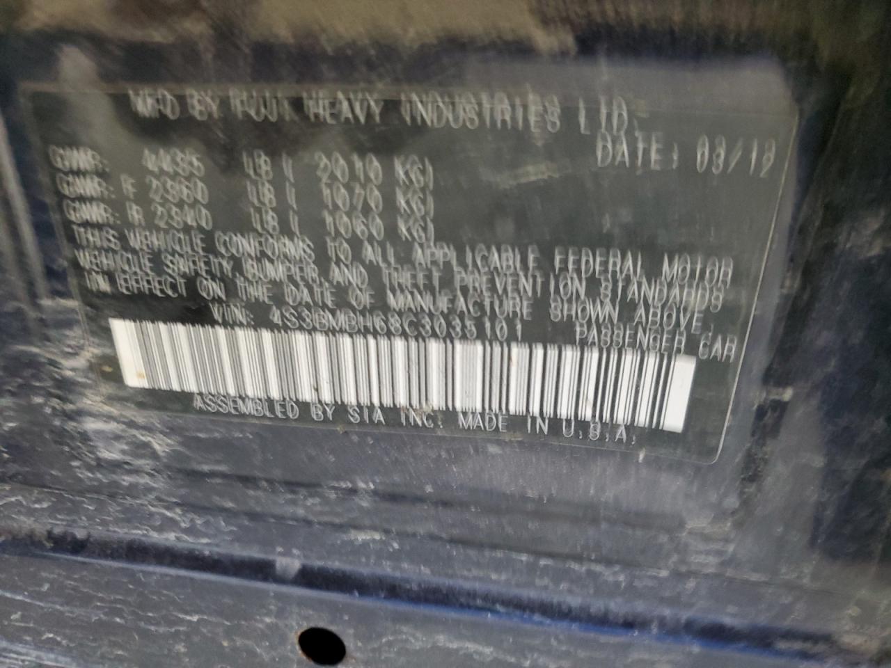 2012 Subaru Legacy 2.5I Premium VIN: 4S3BMBH68C3035101 Lot: 70824765