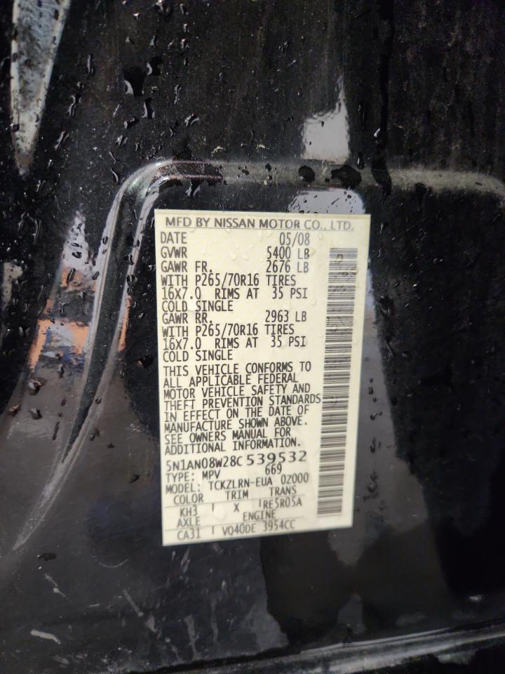 2008 Nissan Xterra Off Road VIN: 5N1AN08W28C539532 Lot: 72060345