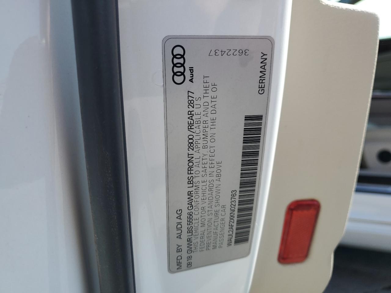 2019 Audi A6 Premium Plus VIN: WAUL2AF2XKN023763 Lot: 84405605