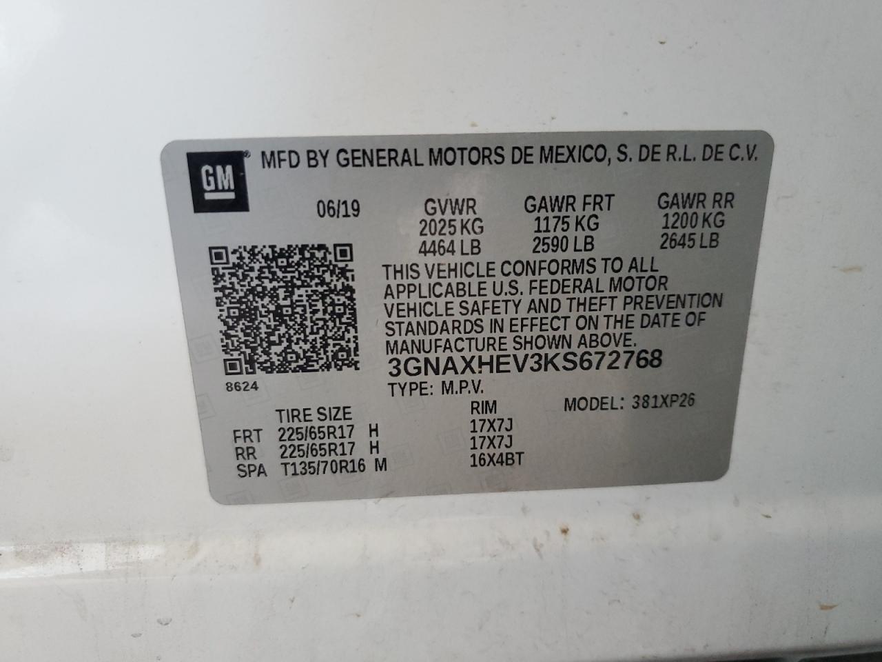 2019 Chevrolet Equinox Ls VIN: 3GNAXHEV3KS672768 Lot: 81676535