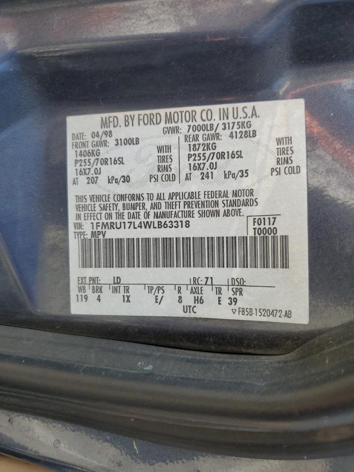 1998 Ford Expedition VIN: 1FMRU17L4WLB63318 Lot: 80390725