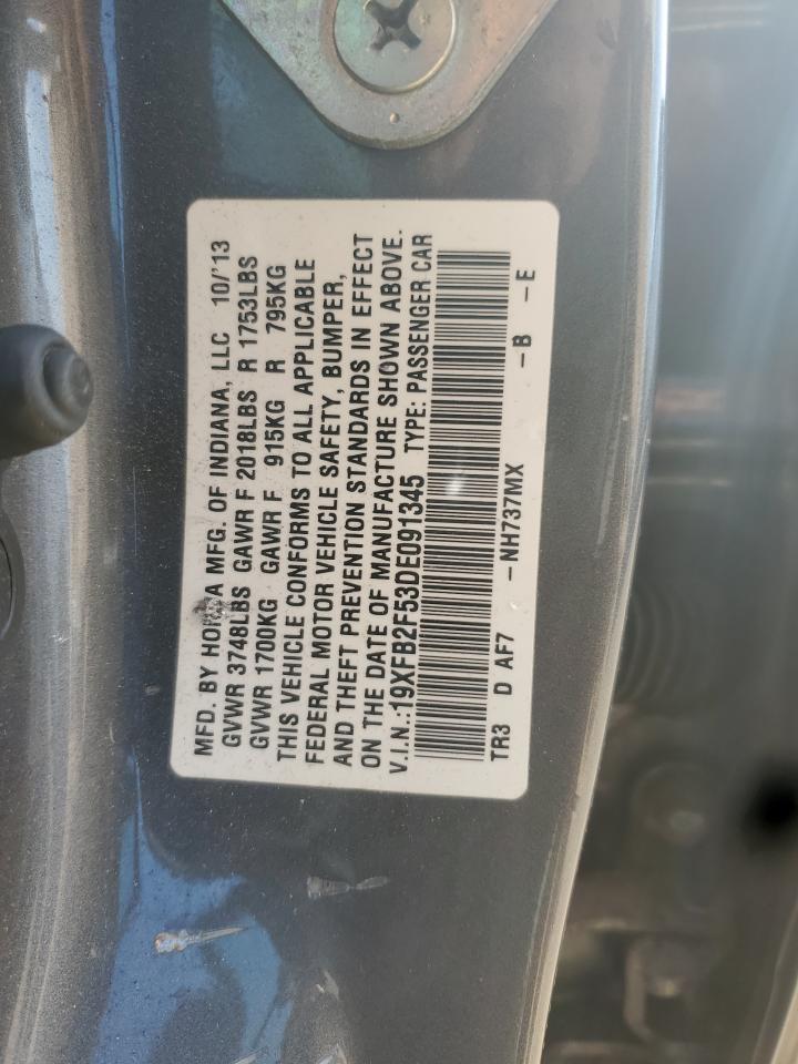 2013 Honda Civic Lx VIN: 19XFB2F53DE091345 Lot: 84174055