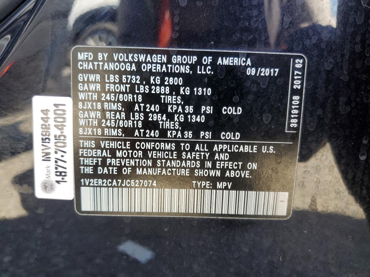 2018 Volkswagen Atlas Sel VIN: 1V2ER2CA7JC527074 Lot: 80685525