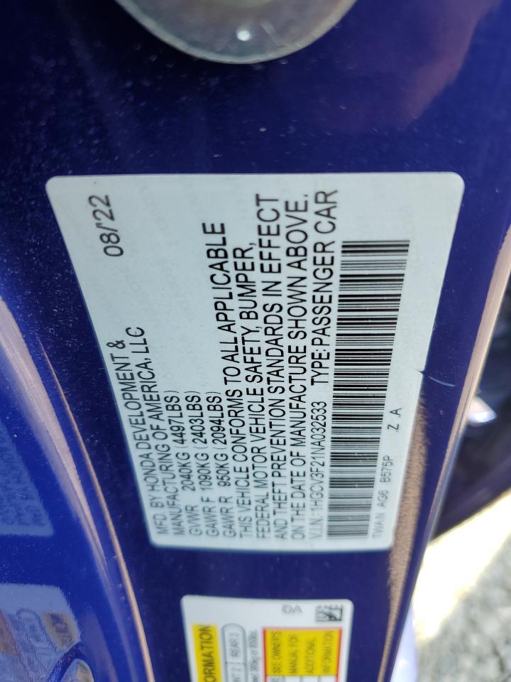 2022 Honda Accord Hybrid Sport VIN: 1HGCV3F21NA032533 Lot: 71880535