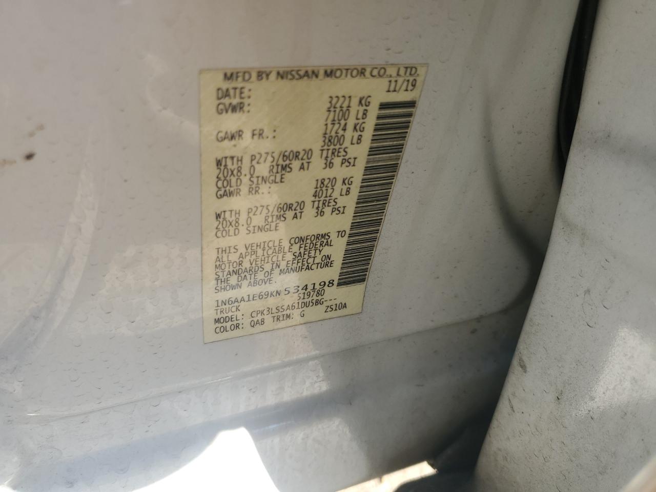 2019 Nissan Titan Platinum Reserve VIN: 1N6AA1E69KN534198 Lot: 70754145