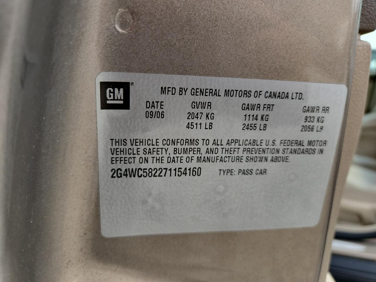 2007 Buick Lacrosse Cx VIN: 2G4WC582271154160 Lot: 71835575
