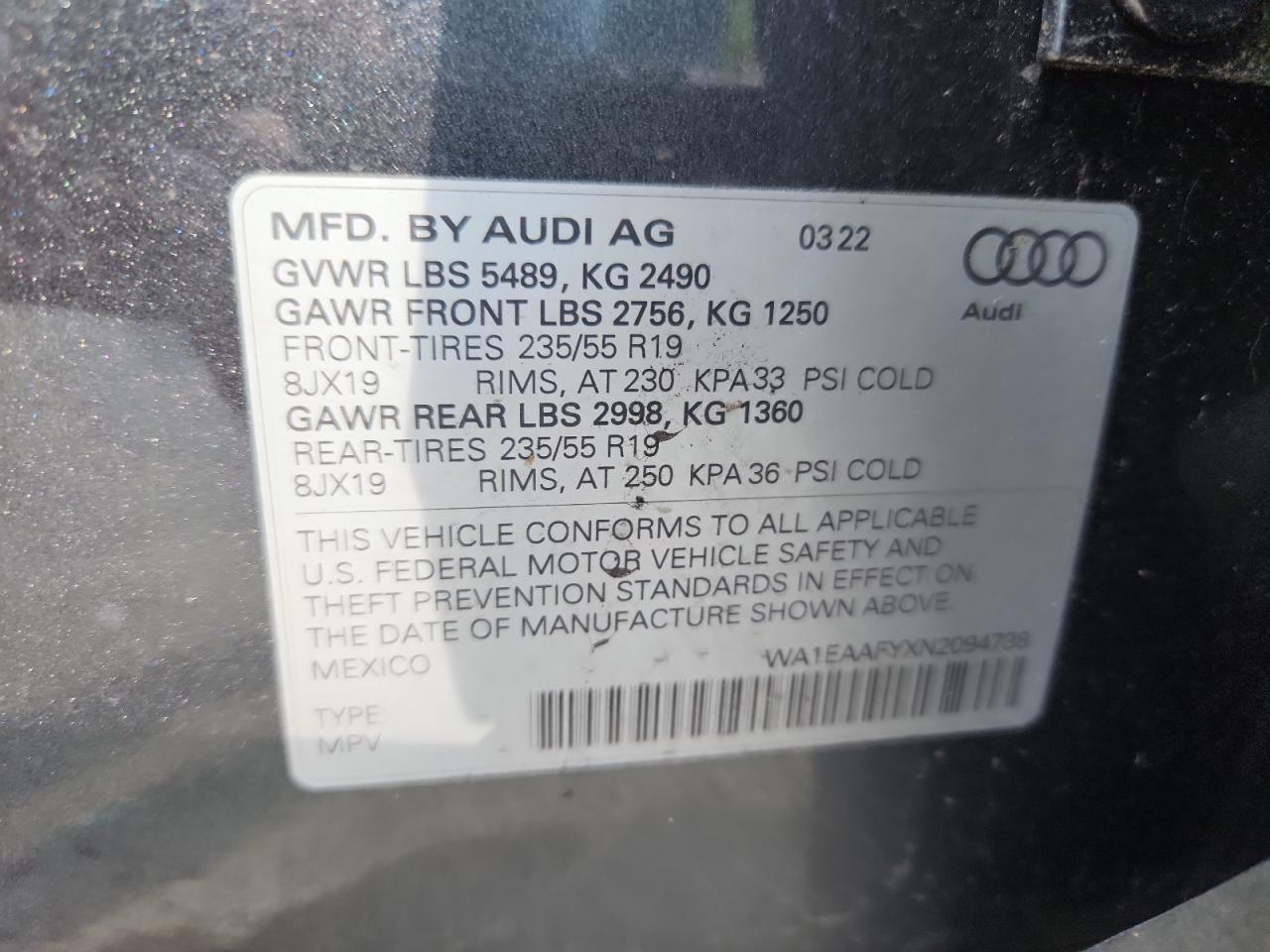 2022 Audi Q5 Premium Plus 45 VIN: WA1EAAFYXN2094738 Lot: 71466705