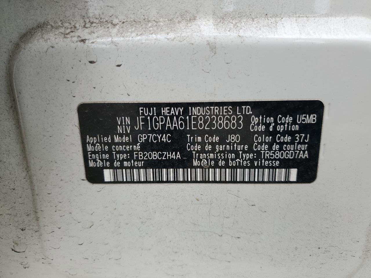 2014 Subaru Impreza VIN: JF1GPAA61E8238683 Lot: 82132535