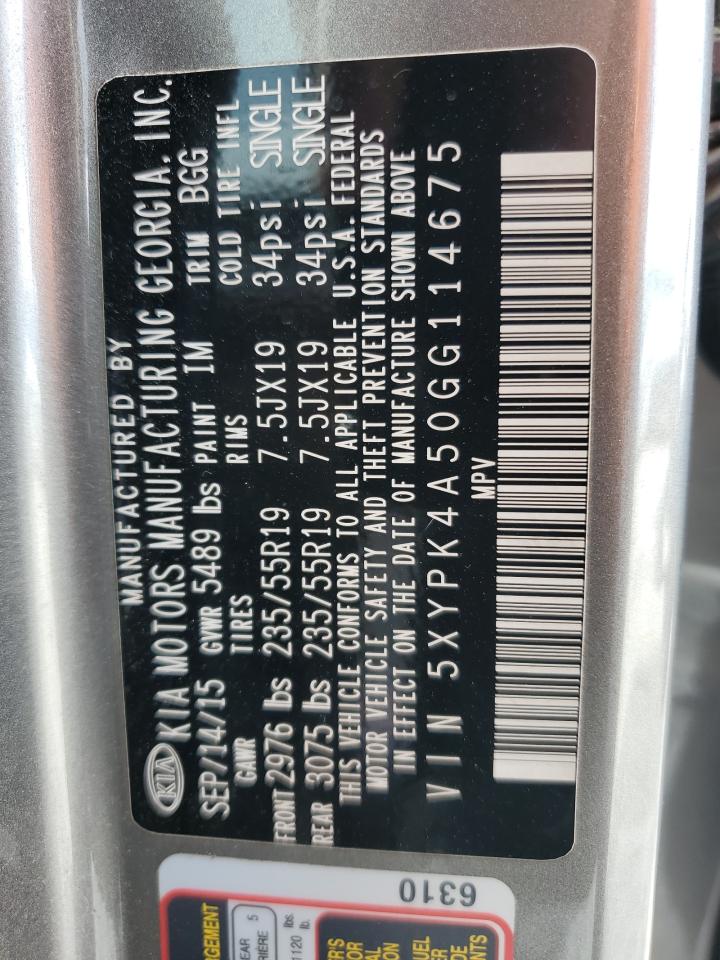 2016 Kia Sorento Sx VIN: 5XYPK4A50GG114675 Lot: 84562355