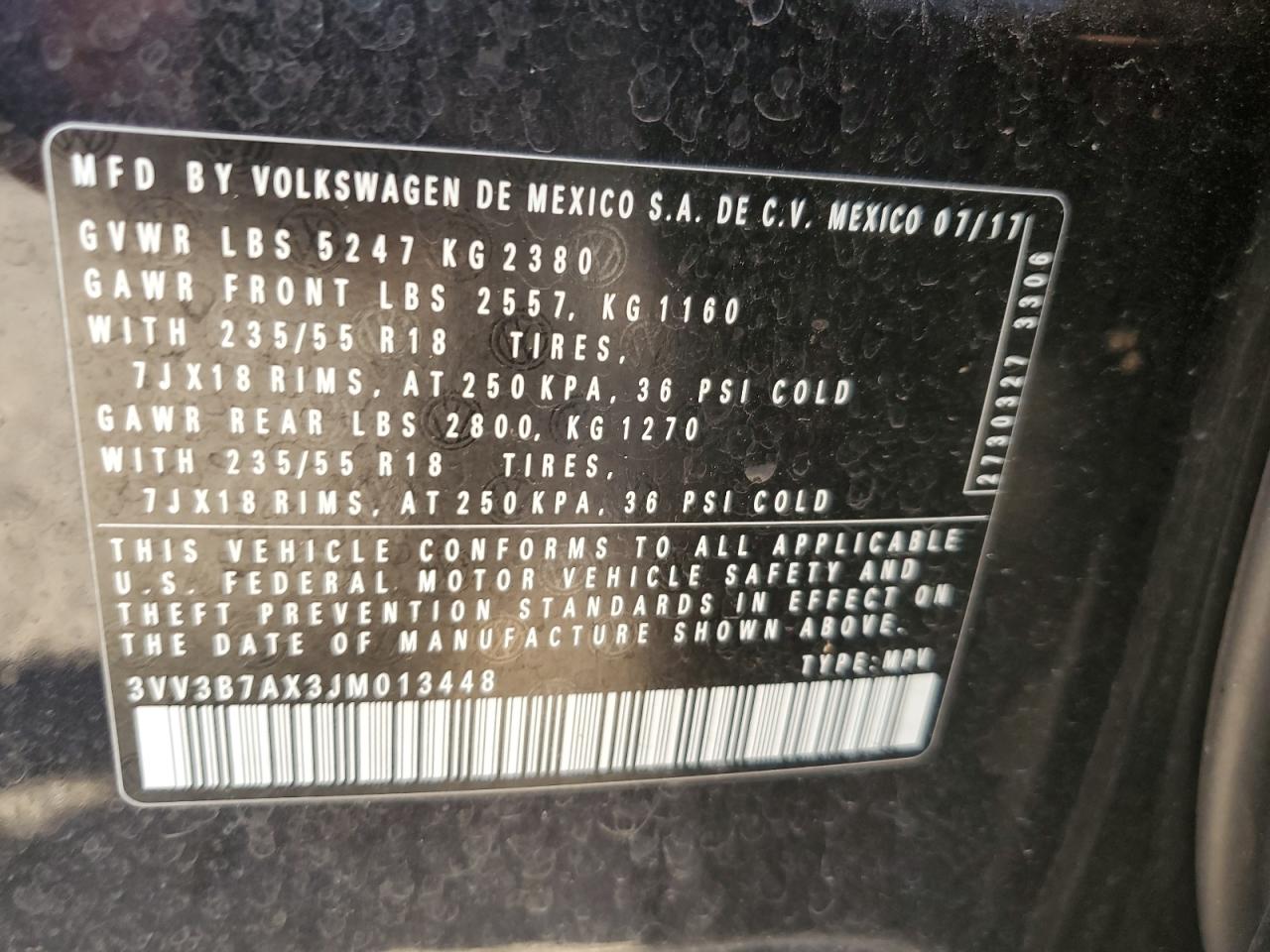 2018 Volkswagen Tiguan Se VIN: 3VV3B7AX3JM013448 Lot: 80817405