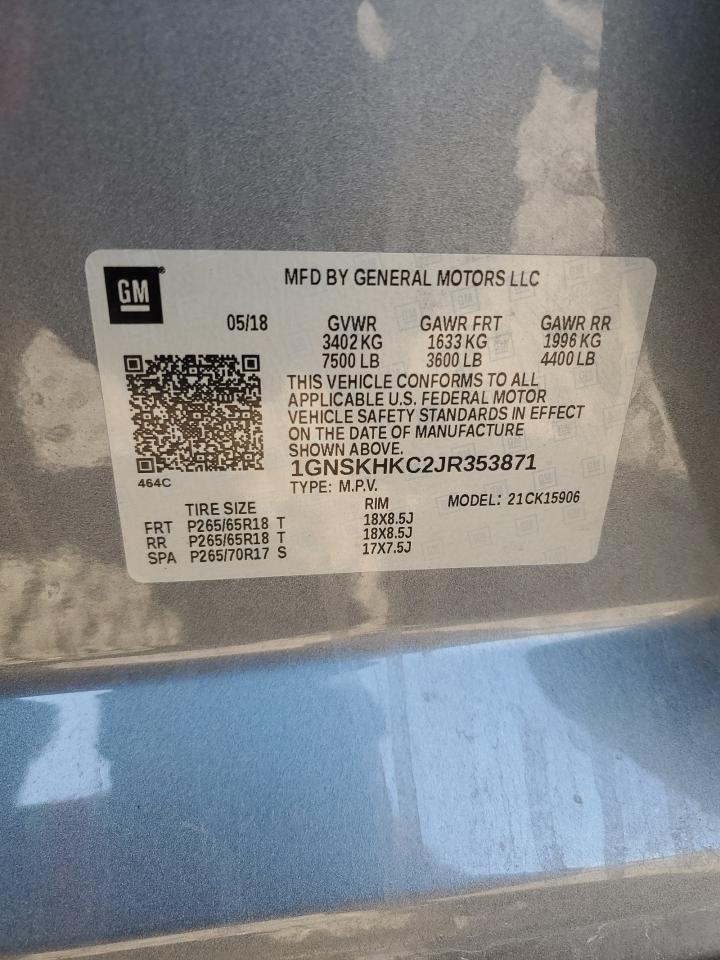 2018 Chevrolet Suburban K1500 Lt VIN: 1GNSKHKC2JR353871 Lot: 80816825