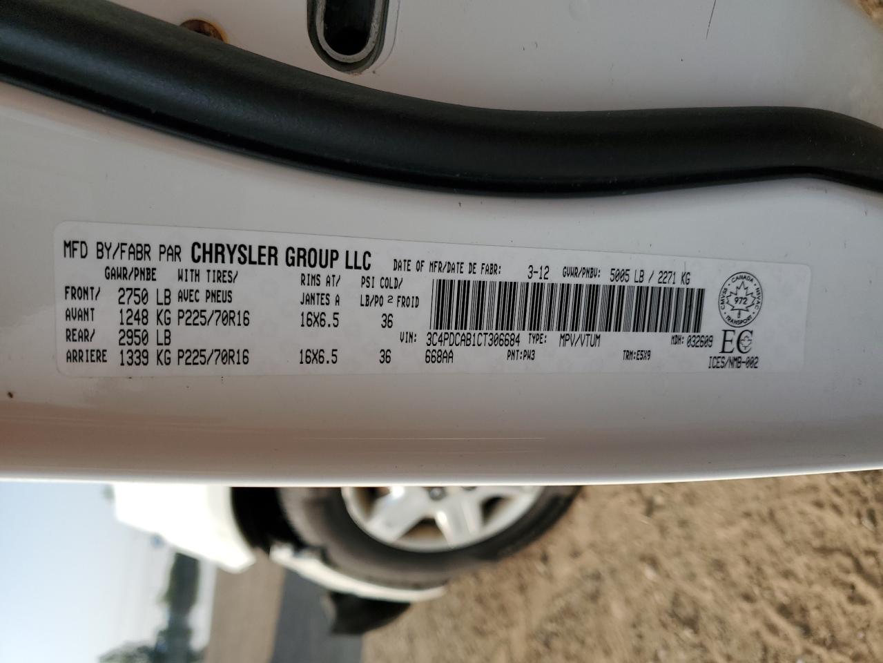 2012 Dodge Journey Se VIN: 3C4PDCAB1CT306684 Lot: 80072875