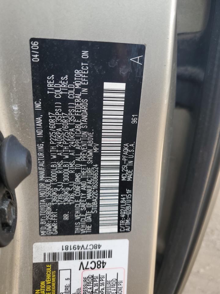 2006 Toyota Sienna Xle VIN: 5TDBA22C16S066524 Lot: 83872605