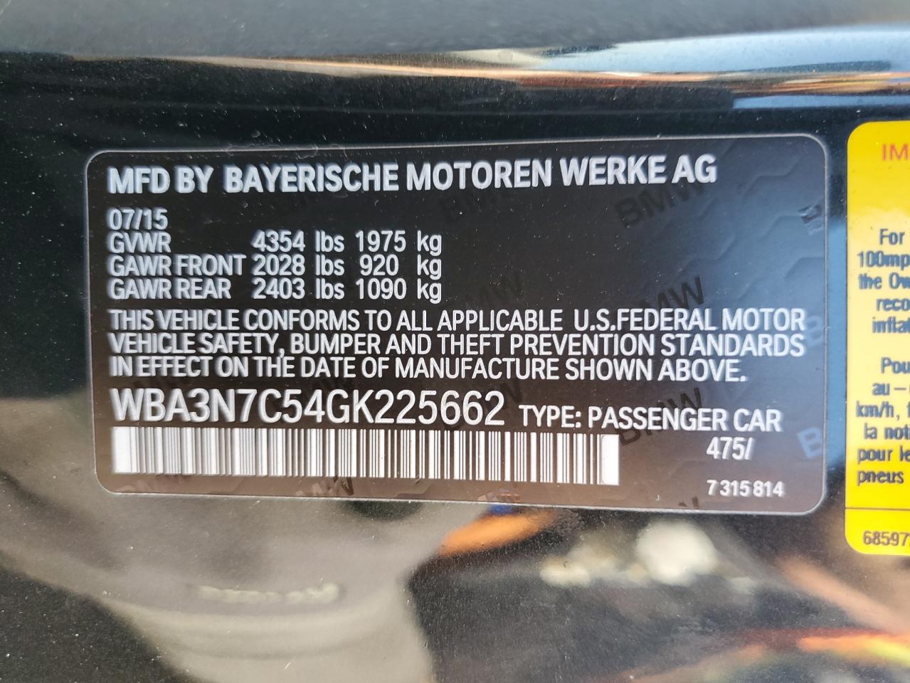 2016 BMW 428 I VIN: WBA3N7C54GK225662 Lot: 81121845