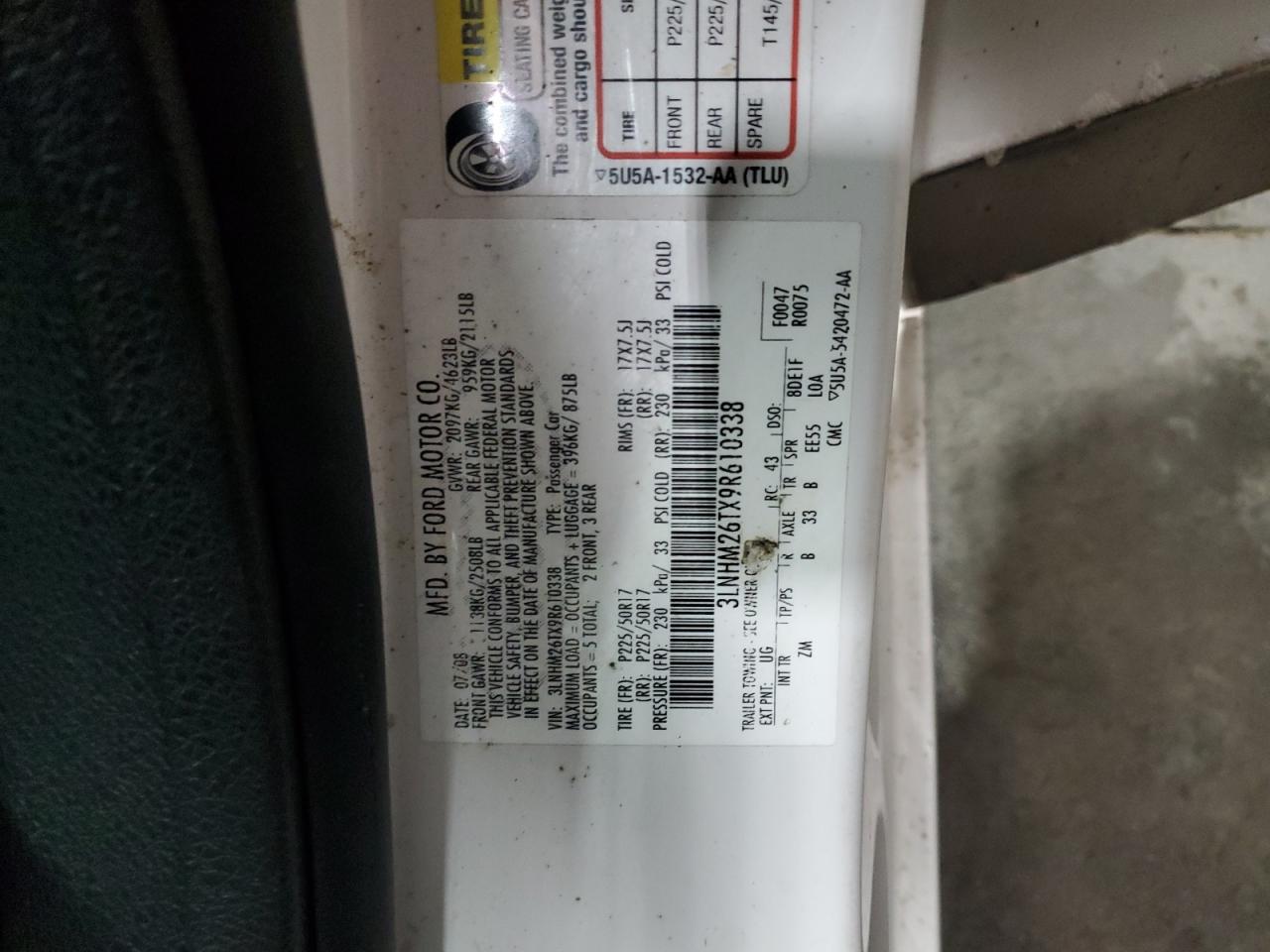 2009 Lincoln Mkz VIN: 3LNHM26TX9R610338 Lot: 81594735