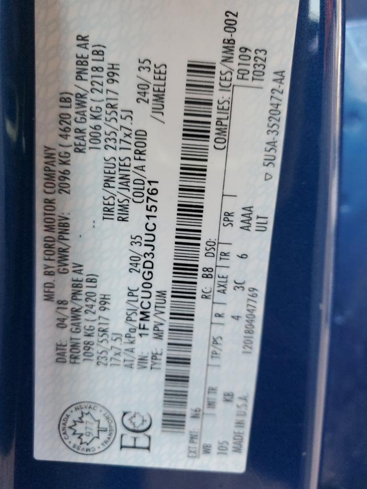 2018 Ford Escape Se VIN: 1FMCU0GD3JUC15761 Lot: 84274655