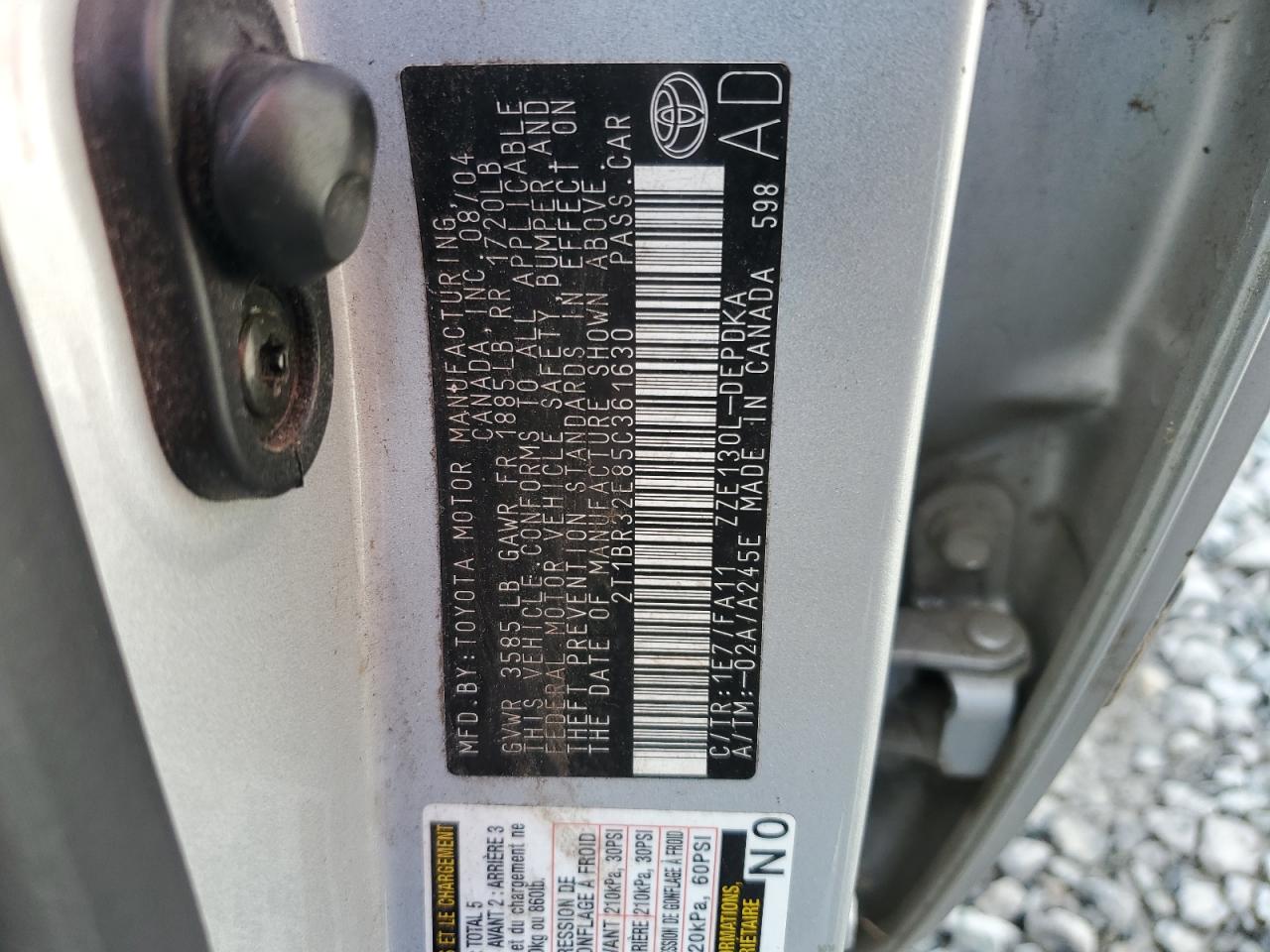 2005 Toyota Corolla Ce VIN: 2T1BR32E85C361630 Lot: 83755975