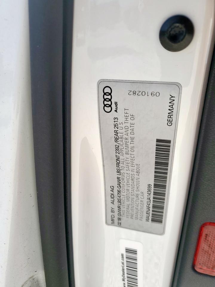 2018 Audi A4 Premium Plus VIN: WAUENAF43JA143699 Lot: 71986865