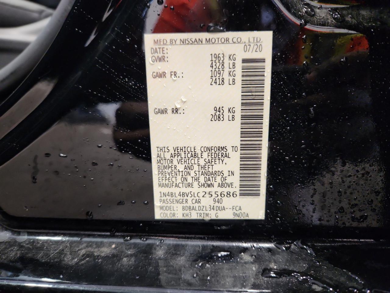 2020 Nissan Altima S VIN: 1N4BL4BV5LC255686 Lot: 83819775